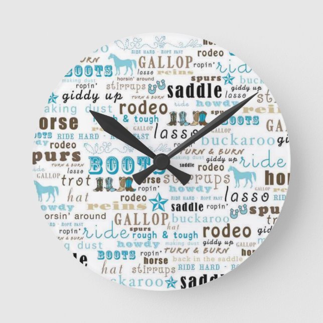Western Word Art Teal Brown Wall Clock (Front)