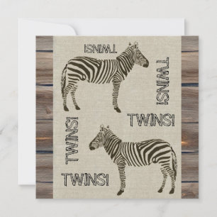 Western Zebra Twins Baby Shower Invitations