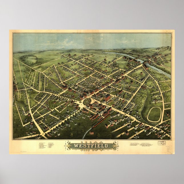 Westfield Massachusetts 1875 Antique Panoramic Map Poster (Front)