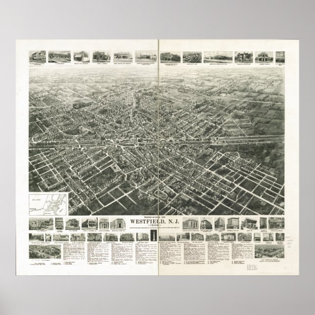 Westfield New Jersey 1929 Antique Panoramic Map Poster (Front)