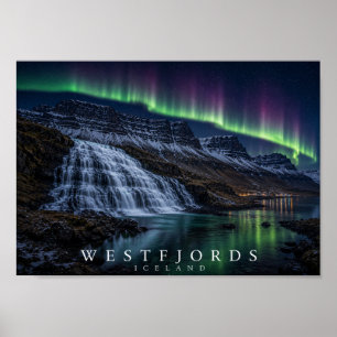 Westfjords Waterfall & Fjord Iceland A4 Poster