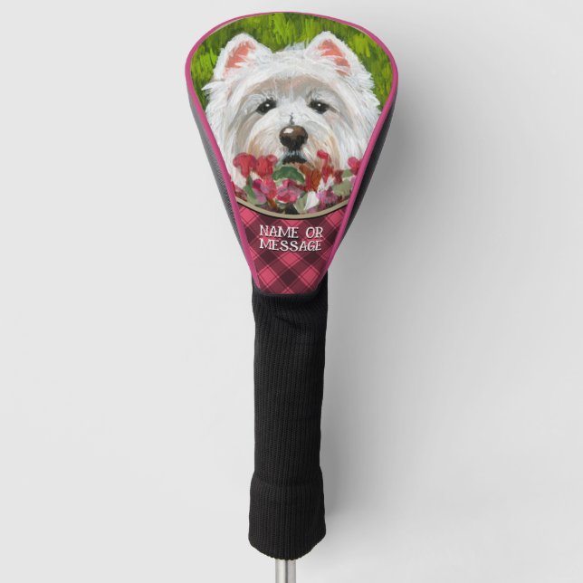 Westie and Pink Flowers Golf Head Cover (Front)