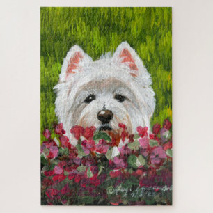 Westie and Pink Flowers Jigsaw Puzzle