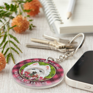 Westie and Pink Flowers Keychain
