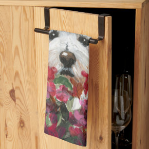 Westie and Pink Flowers Kitchen Towel