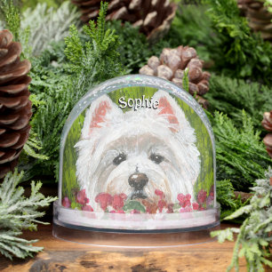 Westie and Pink Flowers Snowglobe