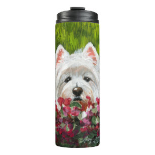 Westie and Pink Flowers Thermal Tumbler
