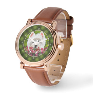Westie and Pink Flowers Watch