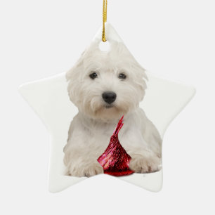 Westie and red candy kiss ceramic ornament
