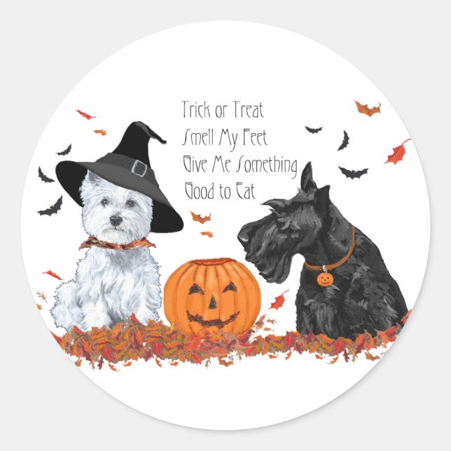 Westie and Scottie Halloween Classic Round Sticker (Front)