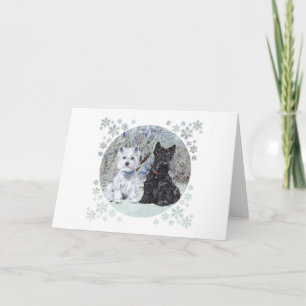Westie and Scottie in Snowy Landscape Holiday Card