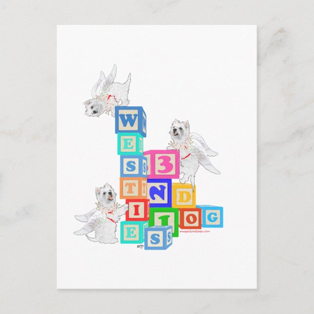 Westie Angel Blocks Postcard (Front)