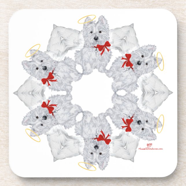 Westie Angel Snowflake Coaster (Front)