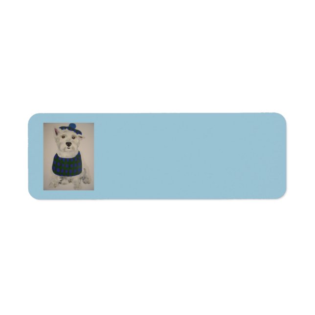 WESTIE avec étiquette de adresse bleu clair Tam (Devant)