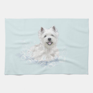 Westie Bath Time Fun Kitchen Towel