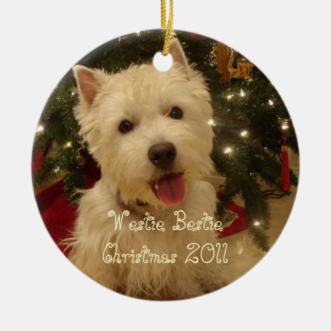 Westie Bestie Christmas by Rwatkins Ceramic Ornament (Front)