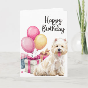 Westie Birthday Card with Cake Cute Westie Card