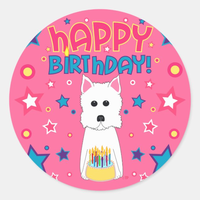 Westie Birthday Classic Round Sticker (Front)