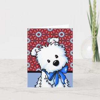 Westie blanche sur carte rouge et bleue