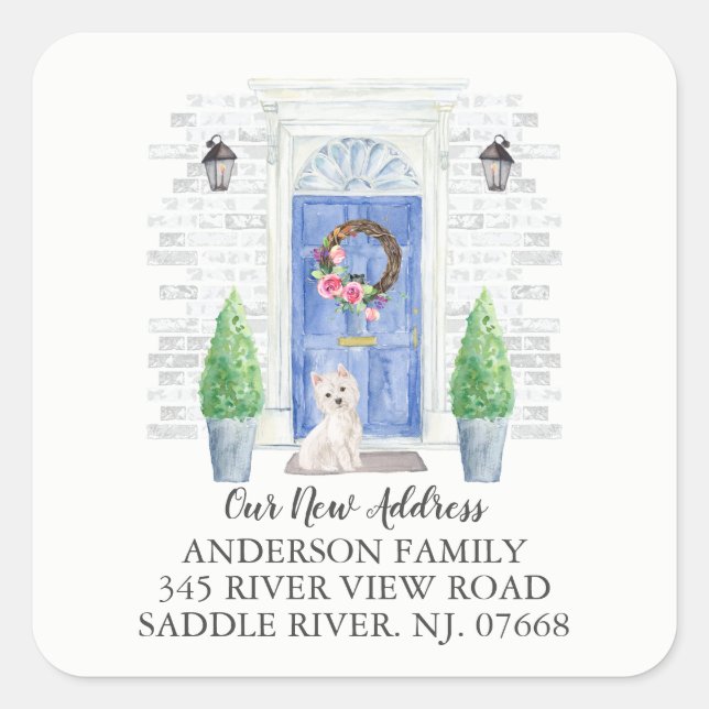 Westie Blue Door New Address Label Sticker (Front)