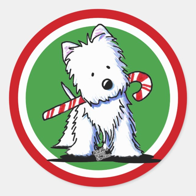 Westie Candy Cane Cutie Stickers (Front)