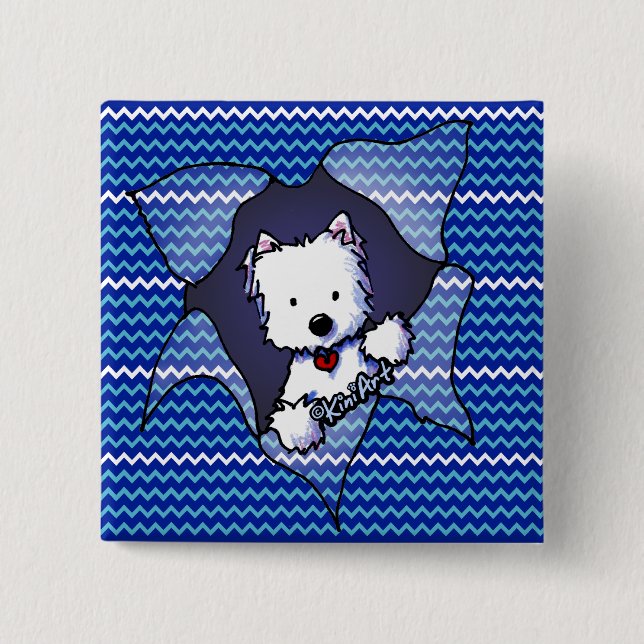 Westie Chevron Blast 2 Inch Square Button (Front)