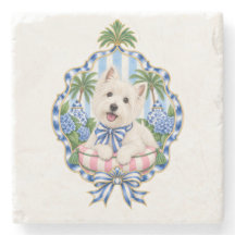 Westie Chinoiserie Throw Pillow | Blue White Pink