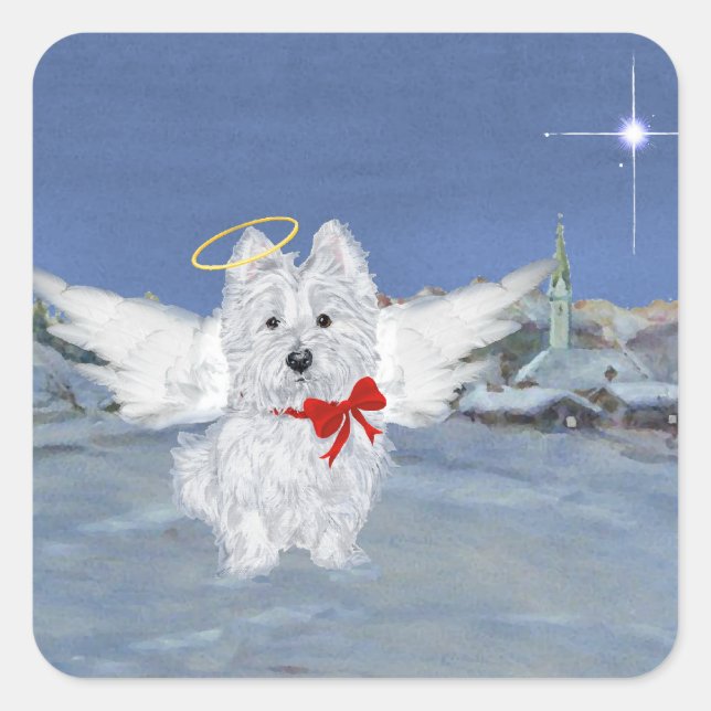 Westie Christmas Angel Square Sticker (Front)