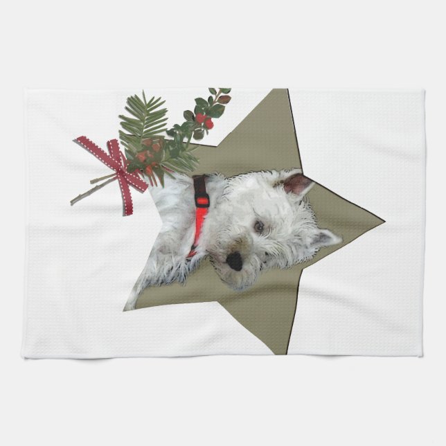 WESTIE CHRISTMAS KITCHEN TOWEL (Horizontal)