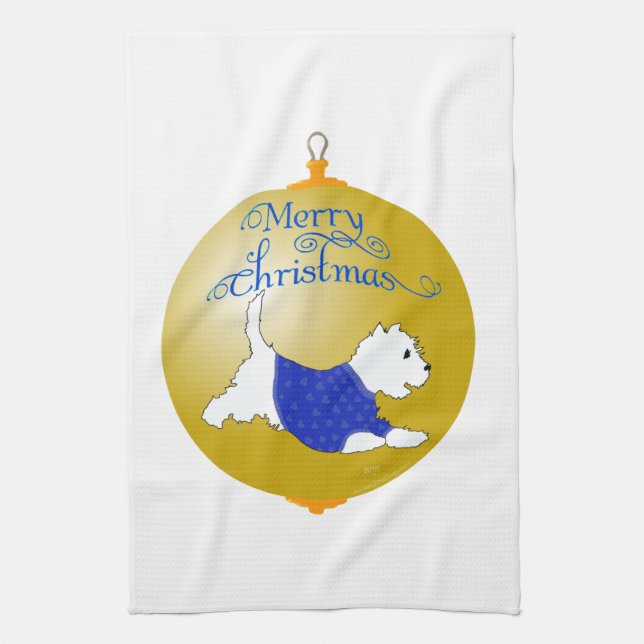 Westie Christmas Ornament Kitchen Towel (Vertical)