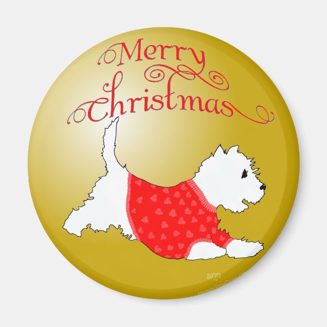 Westie Christmas Ornament Magnet (Front)