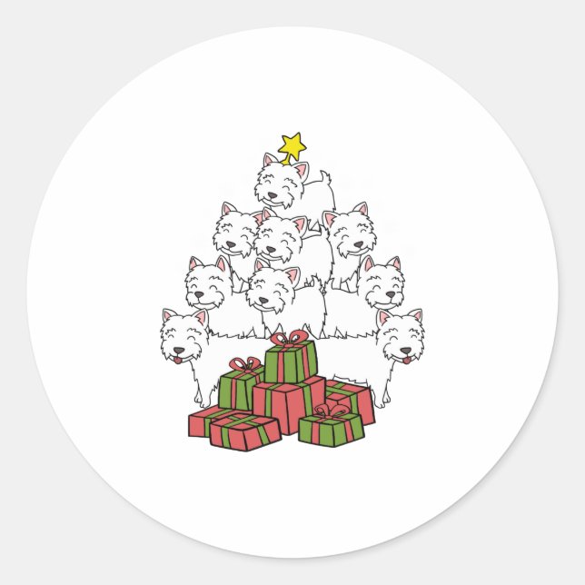 Westie Christmas Tree Classic Round Sticker (Front)