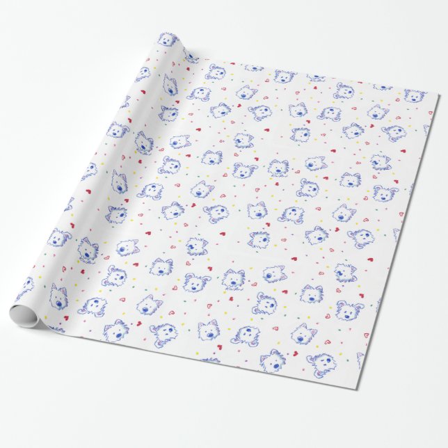 Westie Colour Crayon Cuties Wrapping Paper (Unrolled)