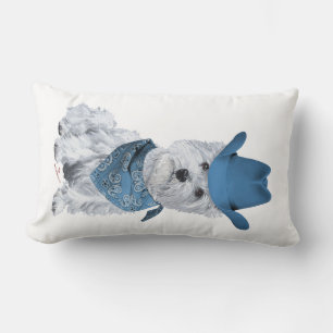 Westie Cowboy in Blue Lumbar Pillow