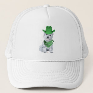 Westie Cowboy in Green Trucker Hat