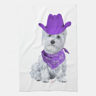 Westie Cowboy in Purple Kitchen Towel