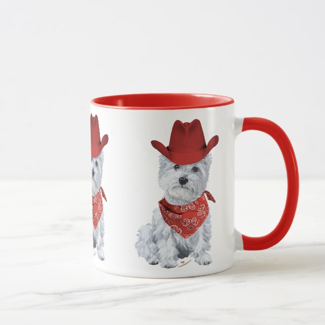 Westie Cowboy in Red Mug (Right)