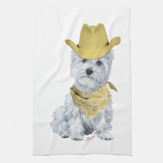 Westie Cowboy in Yellow Kitchen Towel (Vertical)