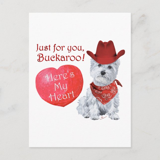 Westie Cowboy Valentine Holiday Postcard (Front)