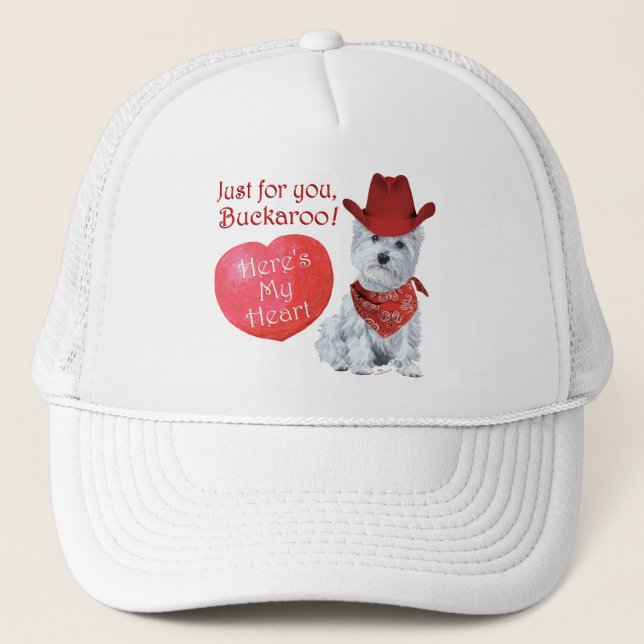 Westie Cowboy Valentine Trucker Hat (Front)
