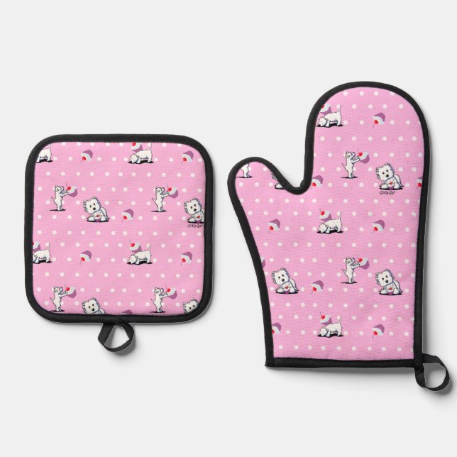 Westie Cupcakes Oven Mitt & Pot Holder Set (Front)