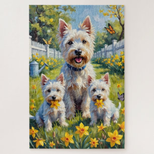 Westie Daffodil Garden Art Jigsaw Puzzle