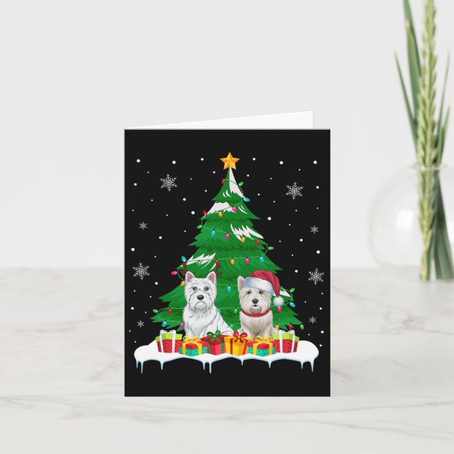 Westie Dog Christmas Tree Lights Santa Reindeer Xm Card (Front)