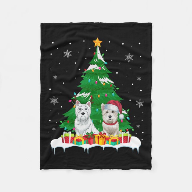 Westie Dog Christmas Tree Lights Santa Reindeer Xm Fleece Blanket (Front)