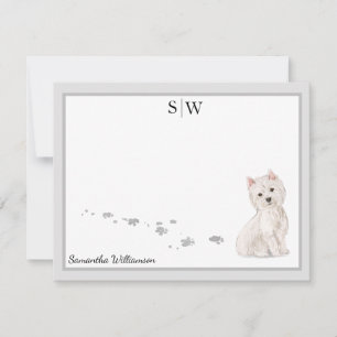 Westie Dog Grey Border Monogram Personalized Card