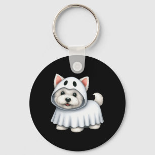 Westie Dog Halloween Costume Ghost West Terrier Keychain