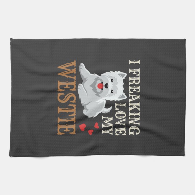 Westie Dog Love Typography Kitchen Towel (Horizontal)