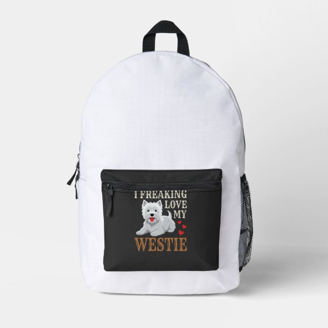 Westie Dog Love Typography Printed Backpack (Front)