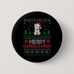Westie Dog Lovers Santa Hat Christmas Tree Lights 2 Inch Round Button