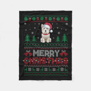 Westie Dog Lovers Santa Hat Christmas Tree Lights Fleece Blanket
